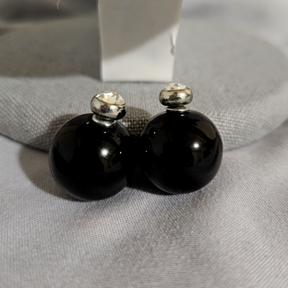 Double Sided Rhinestone and Black Pearl (Faux) Stud Earrings